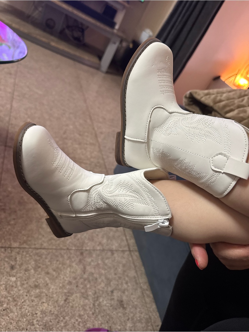 White Western-Inspired Women's Ankle Boots